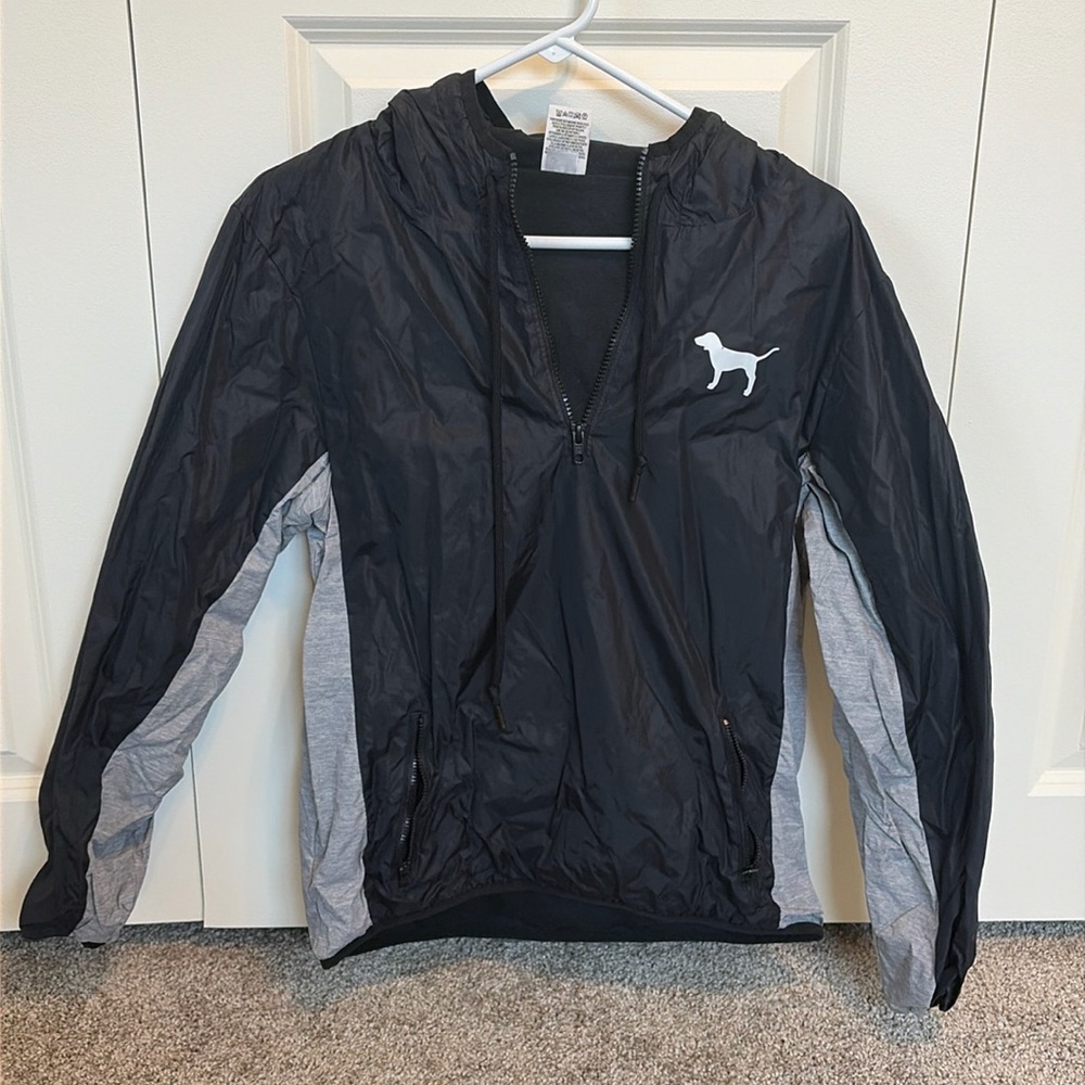 Victoria’s Secret pink black windbreaker hooded quarter zip jacket
